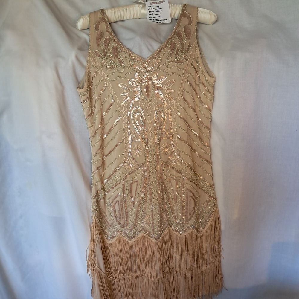 Gold Fringe Flapper Mini Dress - Vintage-Inspired Party Dress - Picture 4 of 9
